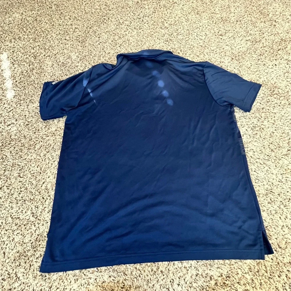 Adidas Mens Golf Polo Shirt‎ Navy Blue Striped Performance Short Sleeve Large